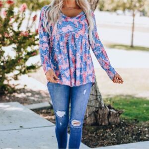 Boutique Pink & Blue Leopard Print Shirt